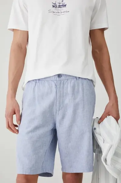 Lněné kraťasy Medicine pánské, modrá barva, melanžové