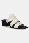 Pantofle Calvin Klein Jeans HEEL SQUARE MG LTH dámské, béžová barva, na podpatku, YW0YW01702