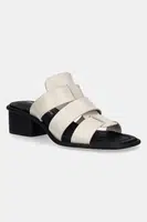 Pantofle Calvin Klein Jeans HEEL SQUARE MG LTH dámské, béžová barva, na podpatku, YW0YW01702