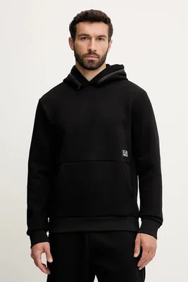 Mikina EA7 Emporio Armani pánská, černá barva, s kapucí, s aplikací, AF13538.7M000141