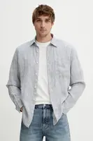 Lněná košile Marc O'Polo pánská, tmavomodrá barva, regular, s klasickým límcem, M24737242090