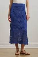 Lněná sukně Lauren Ralph Lauren modrá barva, midi, 200971148