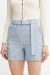 Šortky s příměsí lnu Fracomina dámské, modrá barva, high waist, FS25SV6004W402Q6