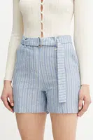 Šortky s příměsí lnu Fracomina dámské, modrá barva, high waist, FS25SV6004W402Q6