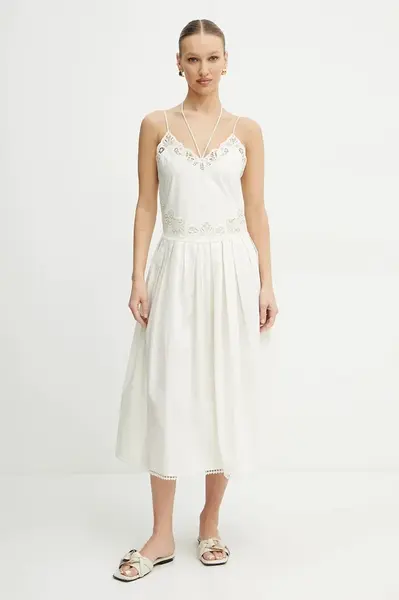 Bavlněné šaty Twinset béžová barva, midi, 251TT2160