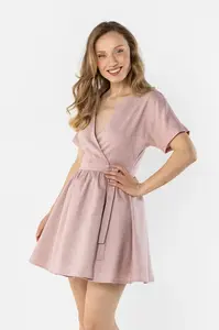 Lněné zavinovací mini šaty