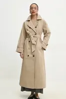 Trench kabát Answear.LAB dámský, béžová barva, přechodný, oversize