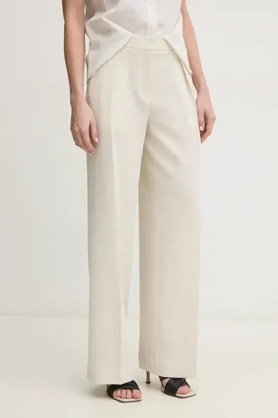 Kalhoty Calvin Klein dámské, béžová barva, široké, high waist, K20K208217