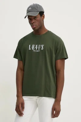 Bavlněné tričko Levi's SS RELAXED FIT TEE zelená barva, s aplikací, 16143