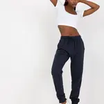 Navy blue sweatpants tied at the waist