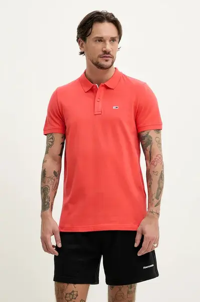 Bavlněné polo tričko Tommy Jeans oranžová barva, DM0DM20676