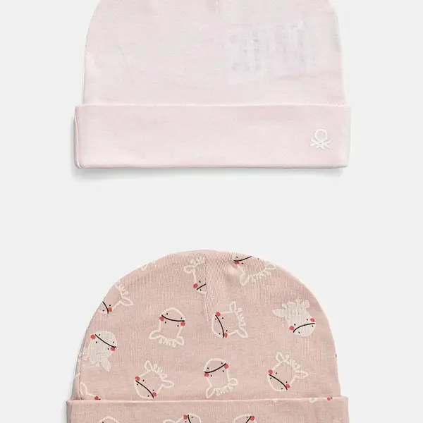 Dětská bavlněná čepice United Colors of Benetton 2-pack růžová barva, z tenké pleteniny, 3PWB0A004