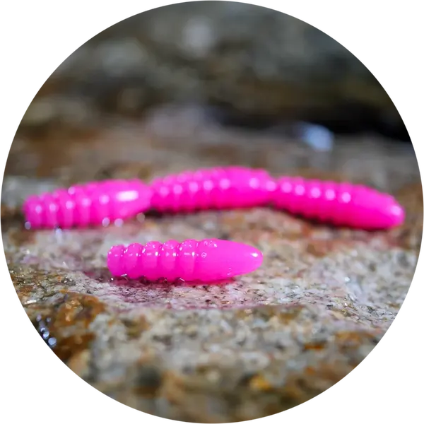 Redbass gumová nástraha trout grub signal pink uv color - 3x25 mm