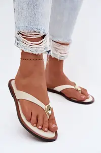 Dámské žabky se zlatým detailem ve světle béžové barvě