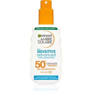 Garnier Ambre Solaire Sensitive Advanced ochranné opalovací mléko ve spreji SPF 50+ pro citlivou pokožku 150 ml
