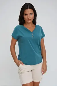 Marisse Cotton Blouse With Buttons, Green