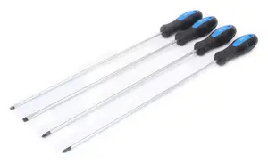Šroubováky extra dlouhé 450 mm, ploché 5 a 6 mm, křížové PH1 a PH2, sada 4 ks - SATRA