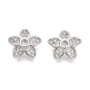 Brass Micro Pave Clear Cubic Zirconia Bead Caps