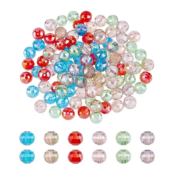 120Pcs 6 Colors Electroplate Transparent Glass Beads Strands