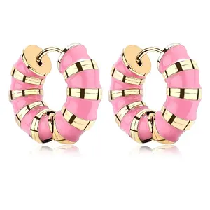 Enamel Striped Thick Hoop Earrings