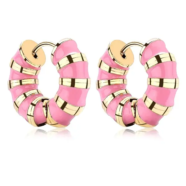 Enamel Striped Thick Hoop Earrings