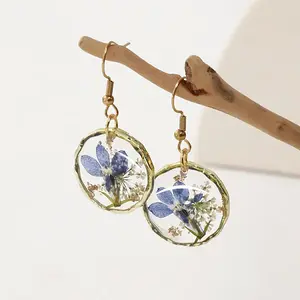 Alloy Epoxy Dried Flower Dangle Earrings