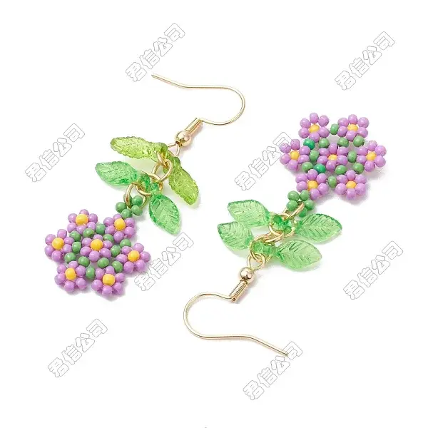 Handmade Glass Seed Beads Flower Dangle Earrings