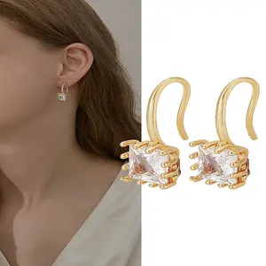 2Pcs Brass Cubic Zirconia Square Dangle Earrings