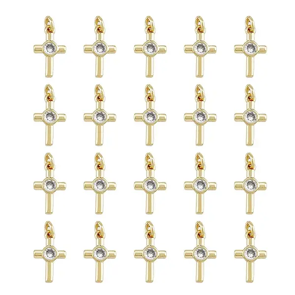 20Pcs Brass Micro Pave Cubic Zirconia Tiny Cross Charms