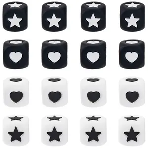 40Pcs 4 Styles Cube with Star Silicone Beads