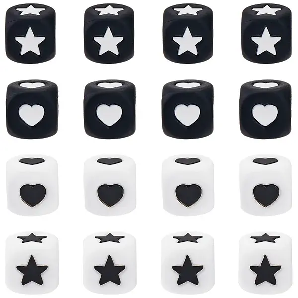 40Pcs 4 Styles Cube with Star Silicone Beads
