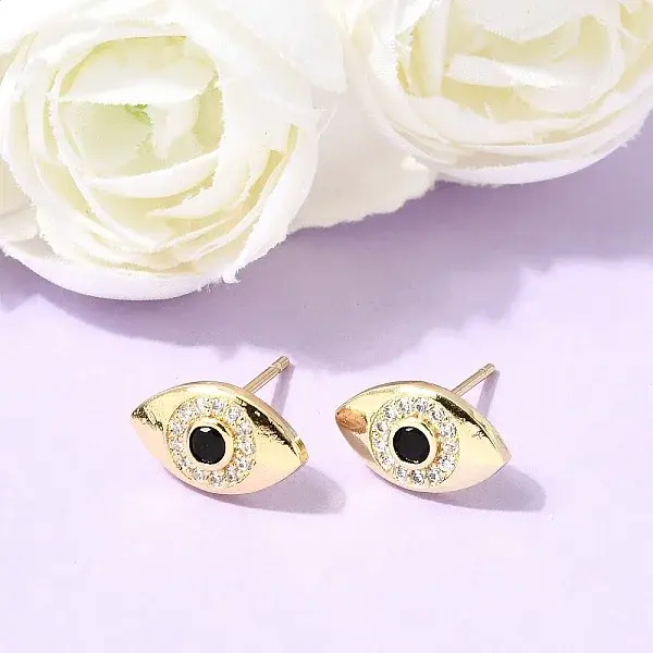 Eyes Brass Micro Pave Cubic Zirconia Stud Earrings