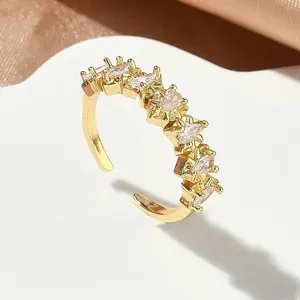 Brass Micro Pave Cubic Zirconia Cuff Open Rings