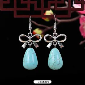 Teardrop Synthetic Turquoise & Alloy Dangle Earrings