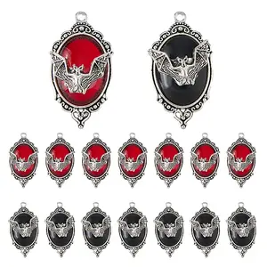 16Pcs 2 Colors Halloween Alloy Oval Pendants