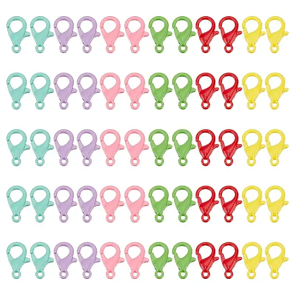 60Pcs 6 Colors Spray Painted Eco-Friendly Alloy Lobster Claw Clasps