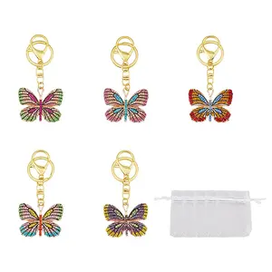 5Pcs Colorful Full Rhinestone Butterfly Pendant Keychain