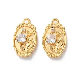 Brass Micro Pave Clear Cubic Zirconia Pendants