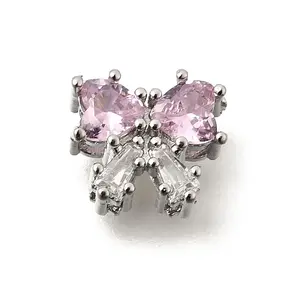 Bowknot Brass Micro Pave Cubic Zirconia Beads