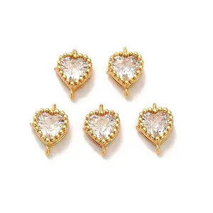 Brass Pave Clear Cubic Zirconia Heart Links Connector Charms