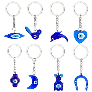 8Pcs 8 Style Glass Keychains