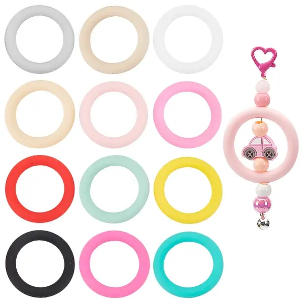 12Pcs 12 Colors Ring Silicone Beads