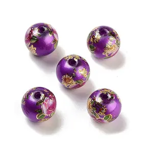Flower Picture Printed Glass Round Beads