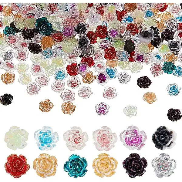 240Pcs 12 Style Camellia Transparent Resin Cabochons