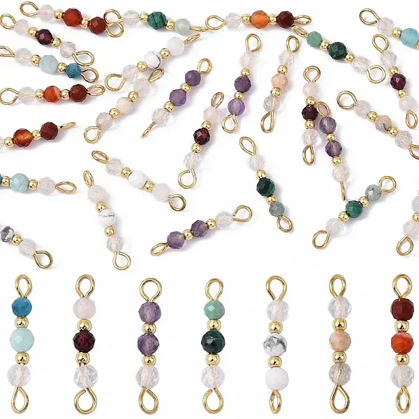 28Pcs 7 Styles Natural Gemstone Connector Charms