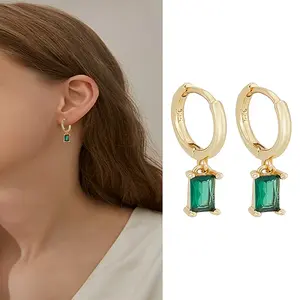 1 Pair Brass Micro Pave Cubic Zirconia Hoop Earrings