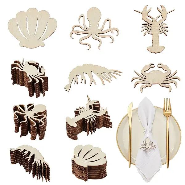 100Pcs 5 Styles Unfinished Wooden Cutouts