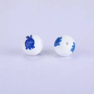 Printed Round with Animal Pattern Silicone Focal Beads