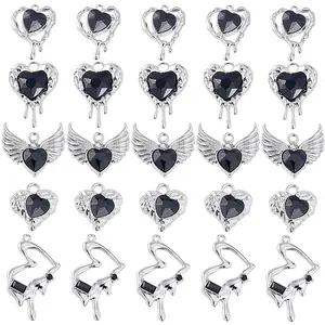 30Pcs 5 Styles Rack Plating Alloy Glass Pendants