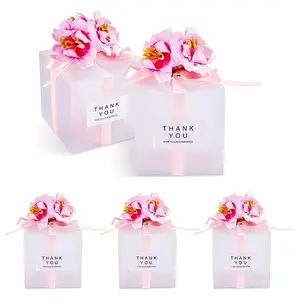 Clear PVC Candy Gift Packaging Boxes with Ribbon & Artificial Flower